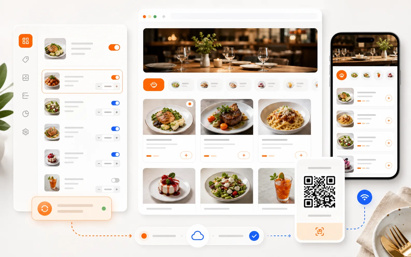 Digital restaurant menu as website widget with QR code