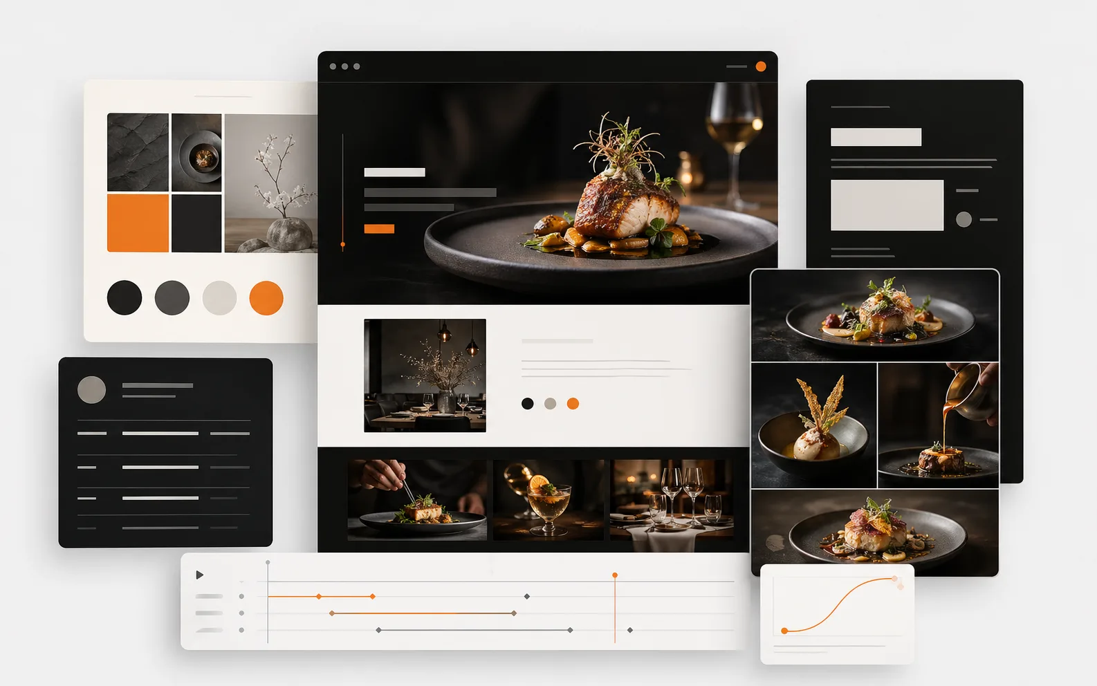 Premium restaurant web design with design system and food photography
